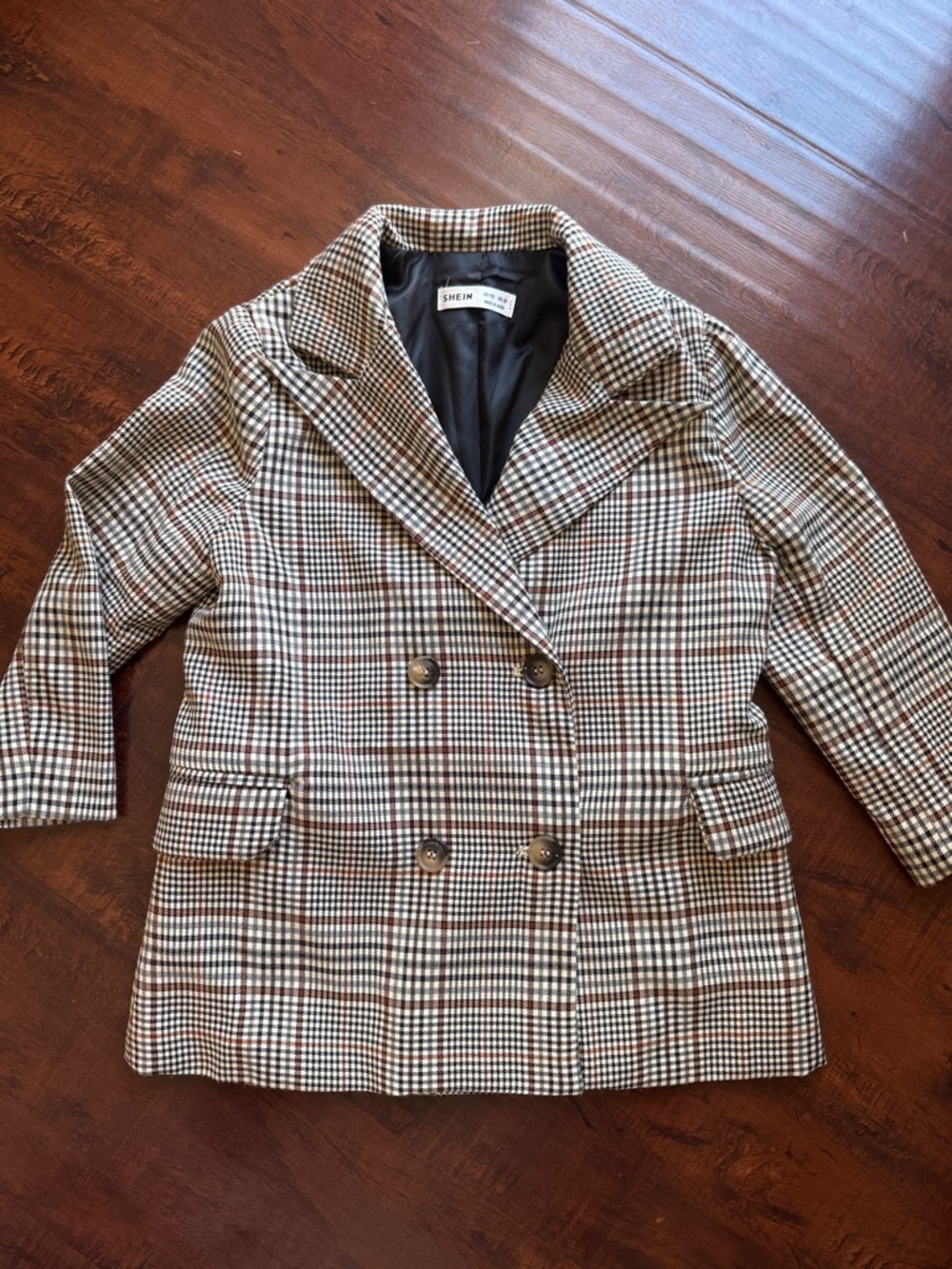 SHEIN Kids girls Plaid Double-Breasted Blazer Jacket